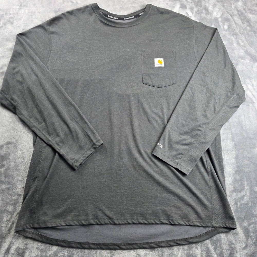 Carhartt Force Pocket T-Shirt Mens 2XL Gray Long Sleeve Relaxed Fit Mesh Side